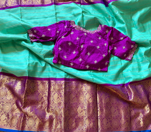 Teal and Purple Kanchi Border Gadwal Patu Saree