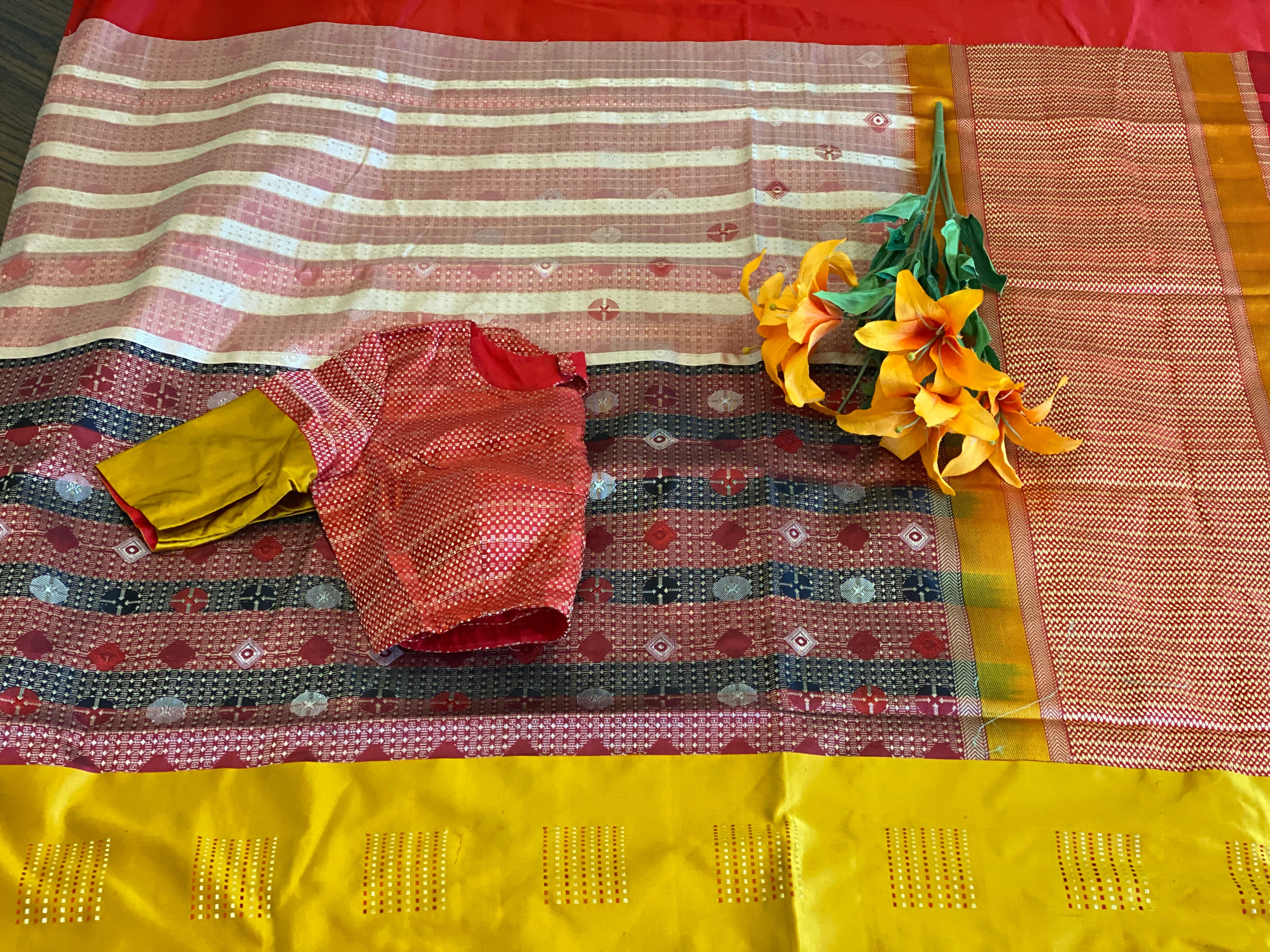 Red and White Thread Weaved Benarasi Silk Saree