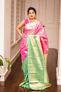 Pink & Teal Kanchi Pattu Saree