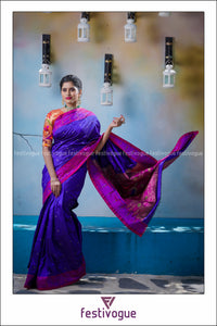 Purple and Magenta Thread Munia Paithani Silk Saree
